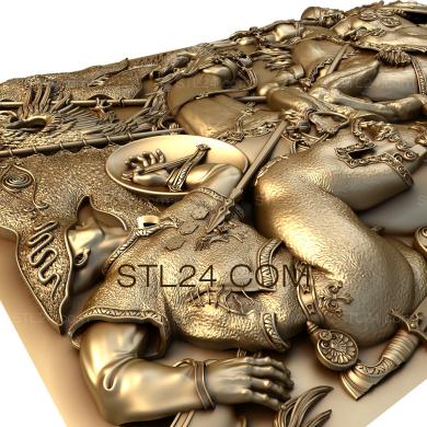 Панно художественные (Битва воинов, PH_0227) 3D модель для ЧПУ станка